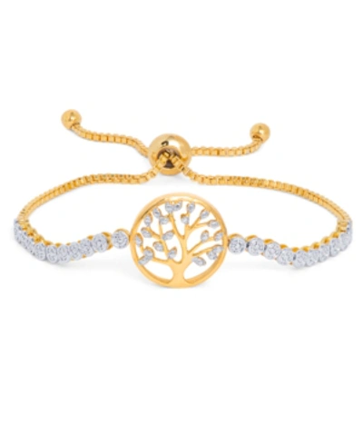 Macy's Diamond Accent Tree Of Live Adjustable Bolo Bracelet In Gold Plate Or Silver Plate