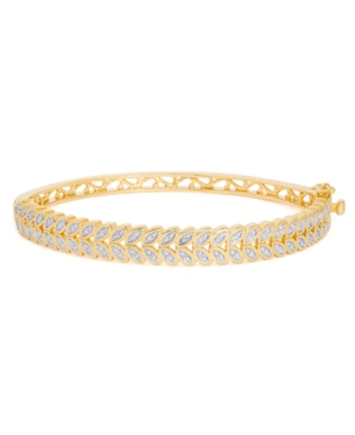 Macy's Diamond Accent Leaf Bangle In Gold-plate