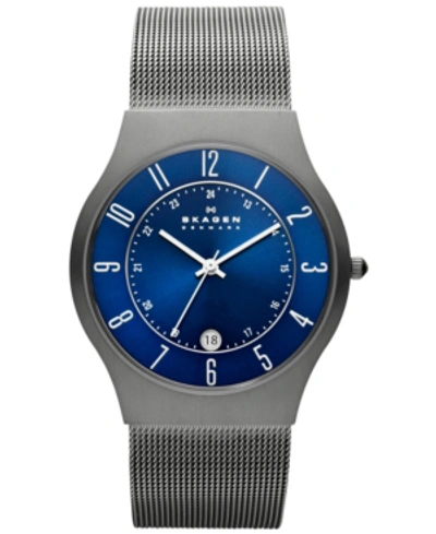 Skagen Men's Grenen In Silver-tone Stainless Steel Mesh Bracelet Watch, 37mm In Gray