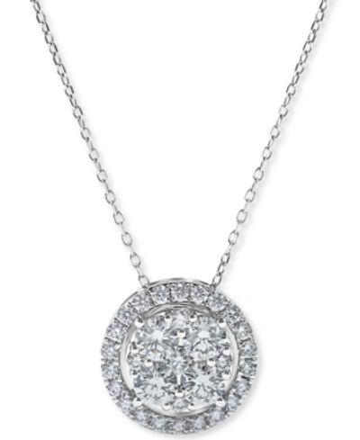 Macy's Diamond Halo Cluster Pendant Necklace (1 Ct. T.w.) In 14k White Gold