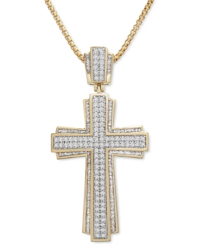 Macy's Men's Cross 22" Pendant Necklace (1 Ct. T.w.) In 14k Gold-plated Sterling Silver Or Sterling Silver In Gold Over Silver