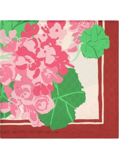Gucci X Ken Scott Floral-print Silk Scarf In Pink And Green