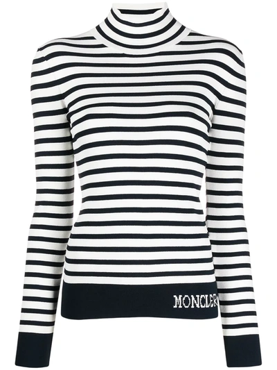 Moncler Women's Lupetto Striped Turtleneck Sweater In Navy