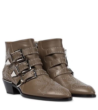Chloé Susanna Studded Leather Ankle Boots In Brown,grey