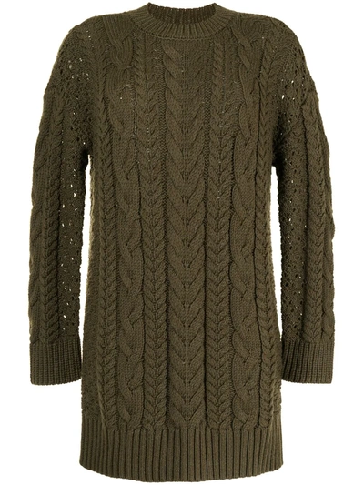 Alice And Olivia Lennie Long Sleeve Cable Knit Wool Blend Sweater Dress In Olive