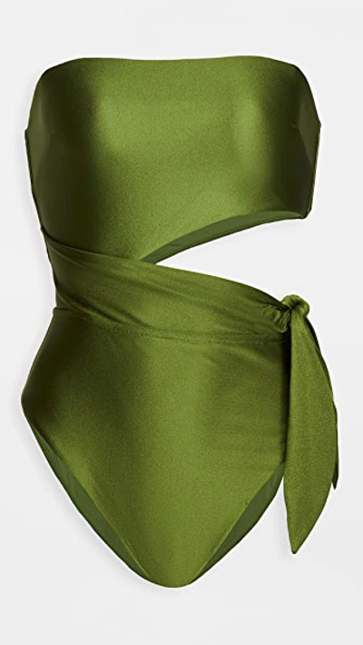 Zimmermann Brighton Cutout Wrap One-piece Swimsuit In Khaki