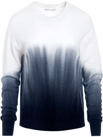 Alice And Olivia Gleeson Dip Dye Pullover Cashmere Sweater In Black/soft White Ombre