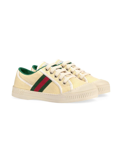 Gucci Kids' Canvas Trainers W/ Web Details In Weiss