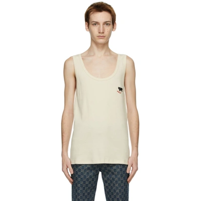 Gucci Rib Cotton Tank Top With Cat Patch In White