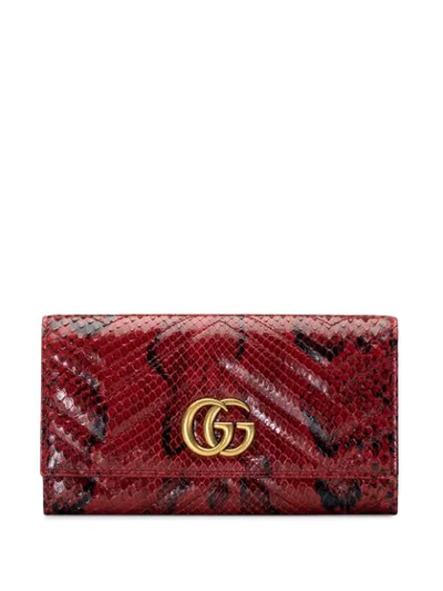 Gucci Gg Marmont Python Continental Wallet In Red