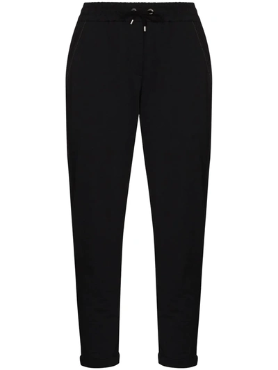 Brunello Cucinelli Cropped Fleece Track Trousers In Black