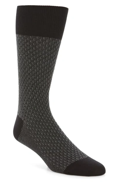 Cole Haan Dog Bone Texture Crew Socks In Black/ Black