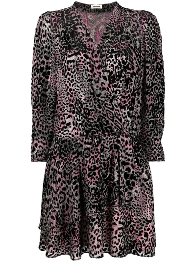 Zadig & Voltaire Rogers Velours Leopard & Paisley Print Long Sleeve Dress In Noir