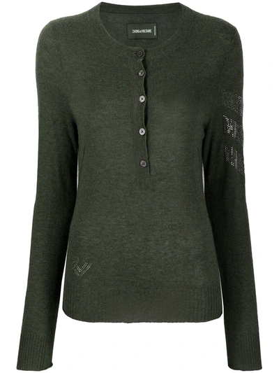 Zadig & Voltaire Womens Kaki Monday Arrow-embellished Cashmere Jumper M In Green