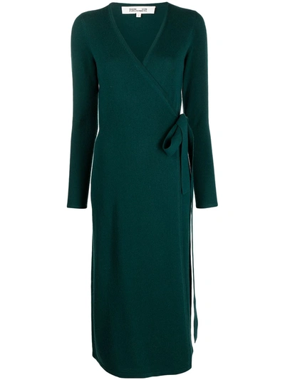 Diane Von Furstenberg Cashmere-wool Blend Fine Knit Wrap Dress In Green |  ModeSens