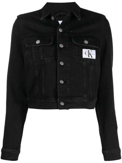 Ck Calvin Klein Logo Patch Denim Jacket In Black