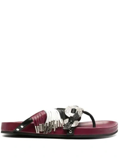 Toga Multi-strap Tasseled Leather Sandals In Red