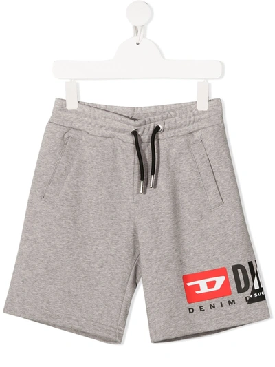 Diesel Kids' Logo-print Drawstring Track Shorts In Grey