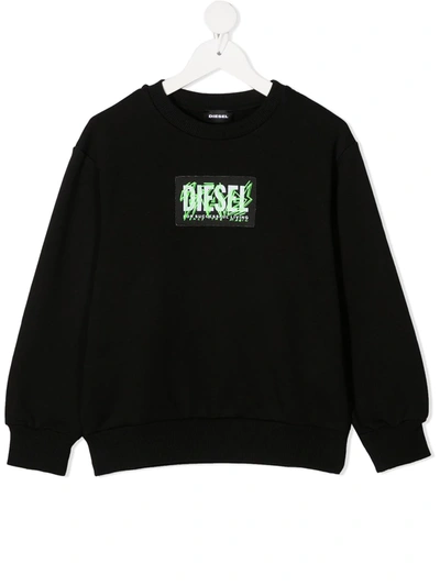 Diesel Teen Logo-patch Cotton Sweatshirt In Nero