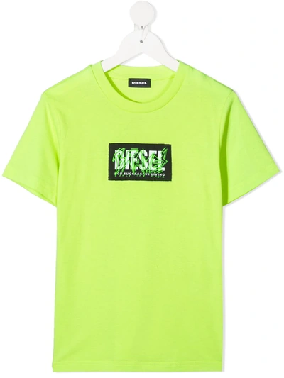 Diesel Teen Slogan Logo Patch T-shirt In Green