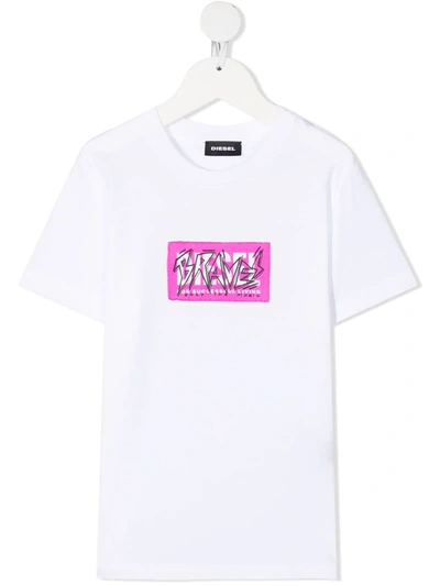 Diesel Teen Slogan Patch T-shirt In White