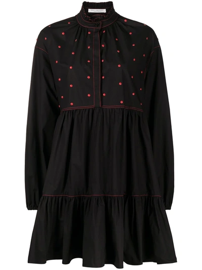 Philosophy Di Lorenzo Serafini Ruffled Studded Stretch-cotton Poplin Dress In Black