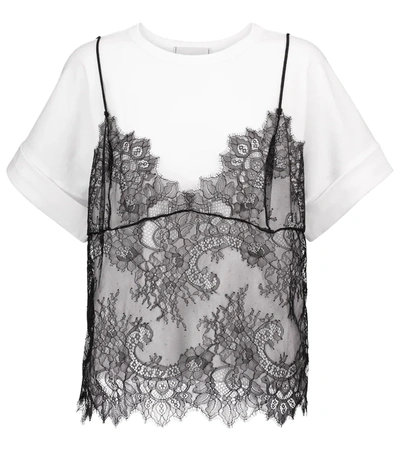 Philosophy Di Lorenzo Serafini Cotton Jersey T-shirt W/ Lace Top In White