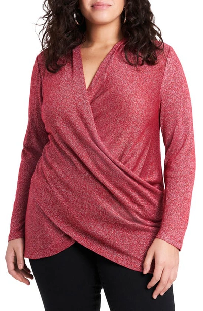 1.state Sparkle Knit Cross Front Top In Vibrant Red
