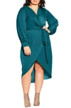 City Chic Opulent Long Sleeve Midi Dress In Teal
