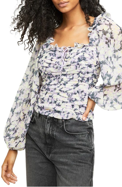 Free People Mabel Print Blouse In Lilac Combo