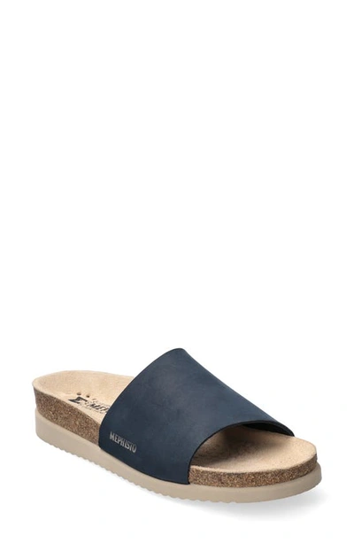 Mephisto Hanik Slide Sandal In Navy Blue Leather