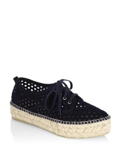 Loeffler Randall Alfie Perforated Suede Platform Espadrille Sneakers In Eclipse