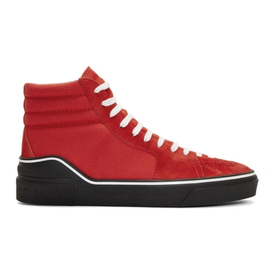 Givenchy Red Suede & Canvas High-top Sneakers In Rosso Nero