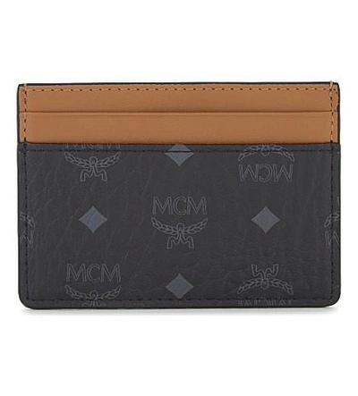 Mcm Logo Leather Card Holder In Black
