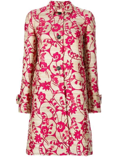 Valentino Floral Brocade Single-breasted Coat, Pink/gold In Beige