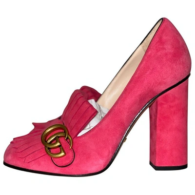 Pre-owned Gucci Marmont Pink Suede Heels