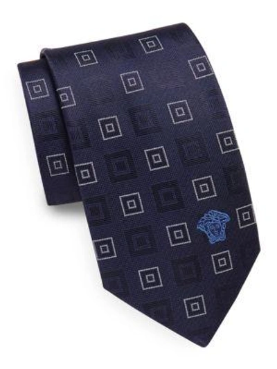 Versace Navy Blue Woven Square Print Tie'