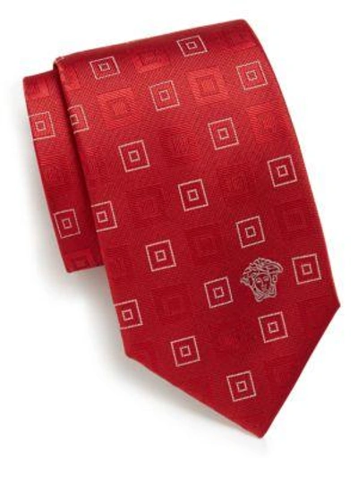 Versace Multi-square Silk Tie In Red