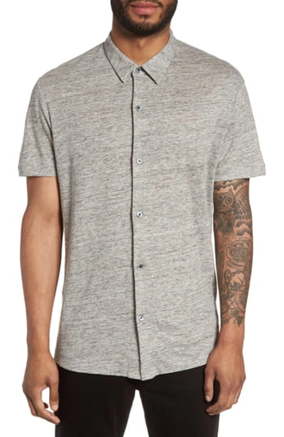 Theory Linen Knit Sport Shirt In Grey Heather