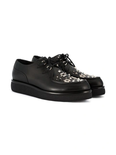Valentino Garavani V Creep Leather Lace-up Platform Shoe, Black
