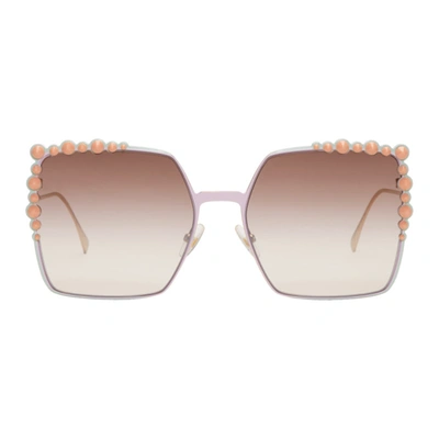Fendi 60mm Gradient Square Cat Eye Sunglasses - Pink In Pink/brown Gradient Gold Mirror