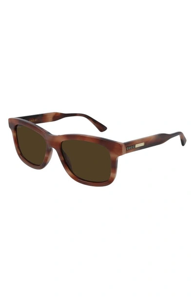 Gucci 55mm Rectangular Sunglasses In Reddish Havana/ Brown