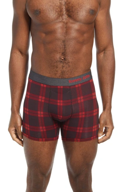 Tommy John Cool Cotton Performance Trunks In Quad Plaid Haute Red