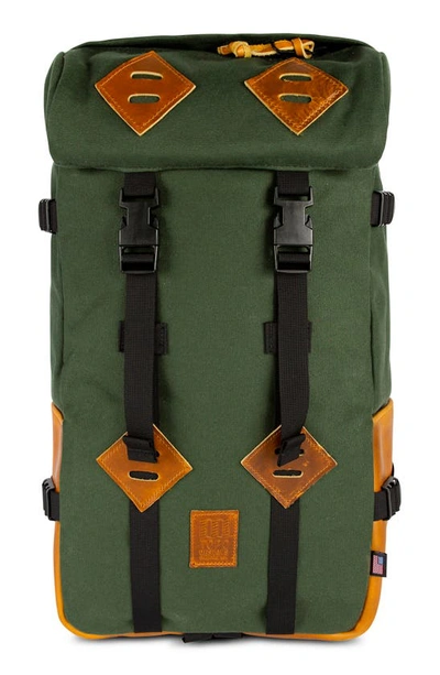 Topo Designs Klettersack Heritage Backpack In Olive Canvas/ Brown Leather