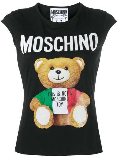 Moschino Italian Teddy Bear Print Tank Top In Black
