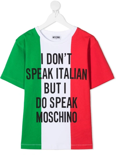 Moschino Kids' Slogan Print T-shirt In Green