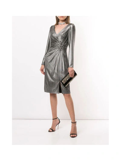 Marchesa Notte Long Sleeve Draped Cocktail In Gold