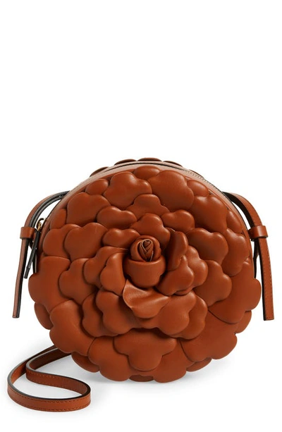 Valentino Garavani Atelier Rose Leather Shoulder Bag In Brown