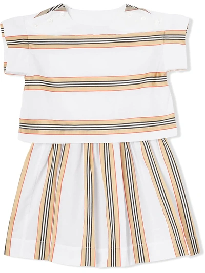 Burberry Kids Icon Stripe Top And Skirt Set (3-12 Years) In White