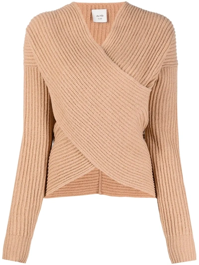 Alysi Ribbed Knit Wraparound Jumper In Brown